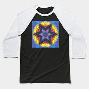 Mosaic Kaleidoscope Flower Pink Yellow and Blue Baseball T-Shirt